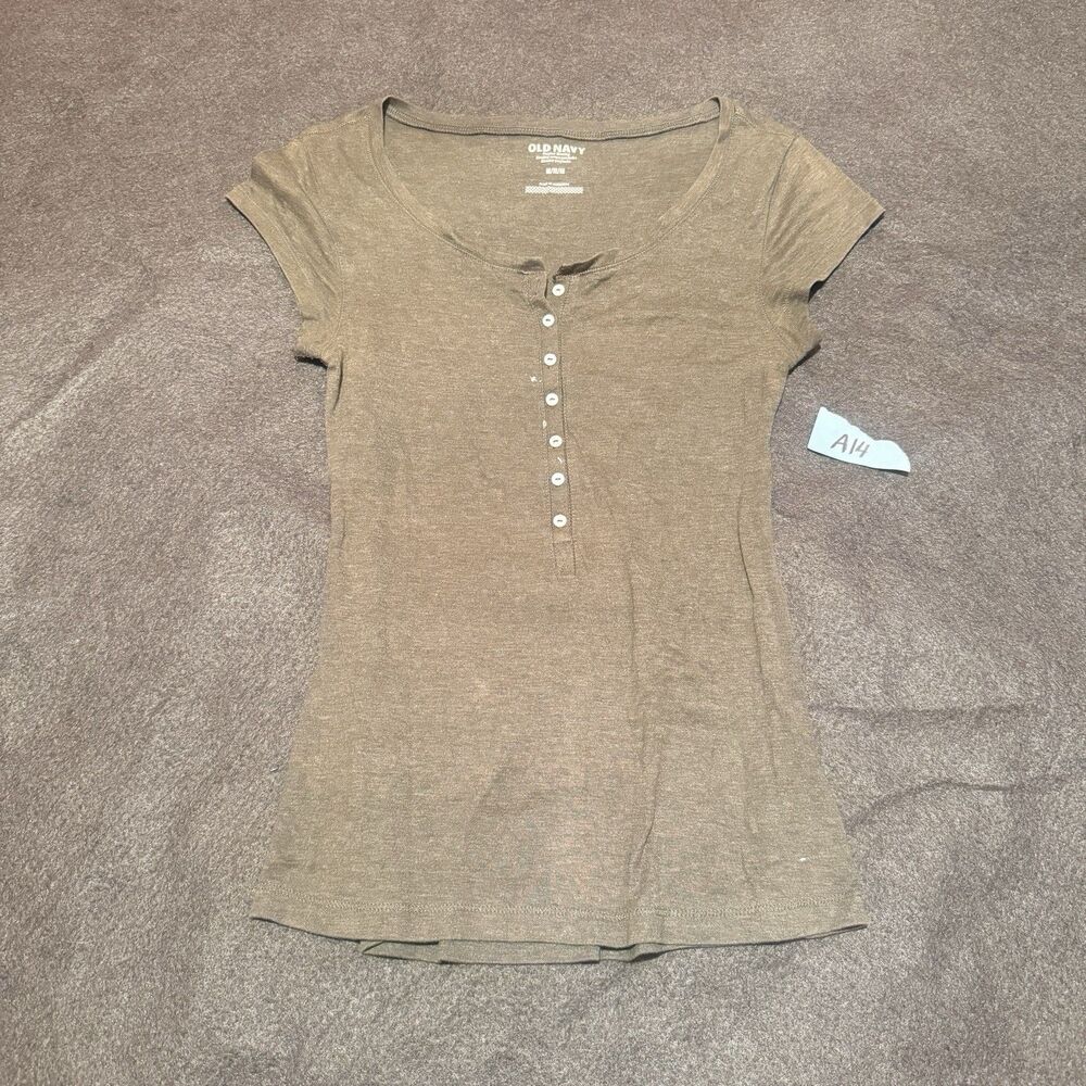 Old Navy Womens TShirt M Medium Dark Green Perfect Henely Short Sleeve Tee
